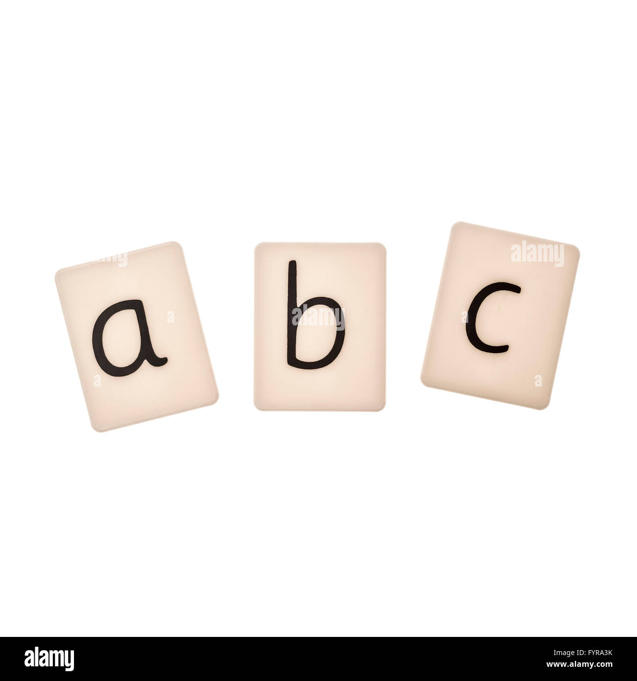 abc plastic letters on white background Stock Photo