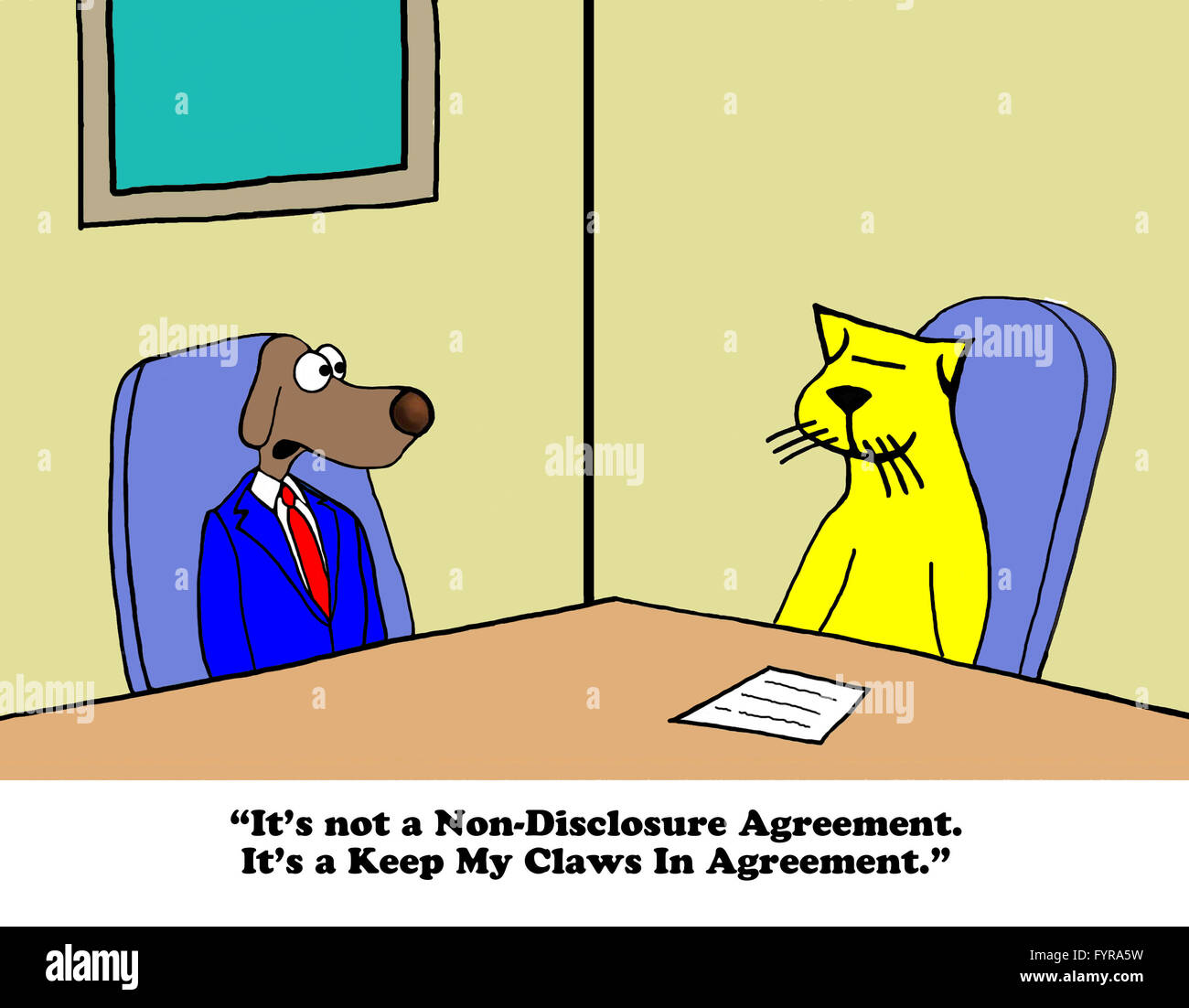 Business cartoon about a conflict management agreement Stock Photo - Alamy