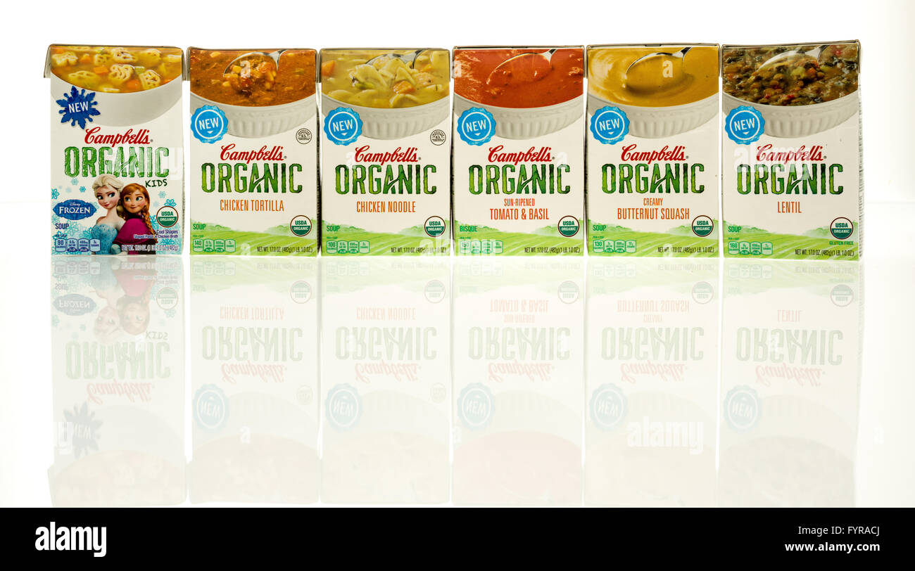 Winneconne, WI - 6 Dec 2015:  Packages of Campbell's organic soup. Stock Photo