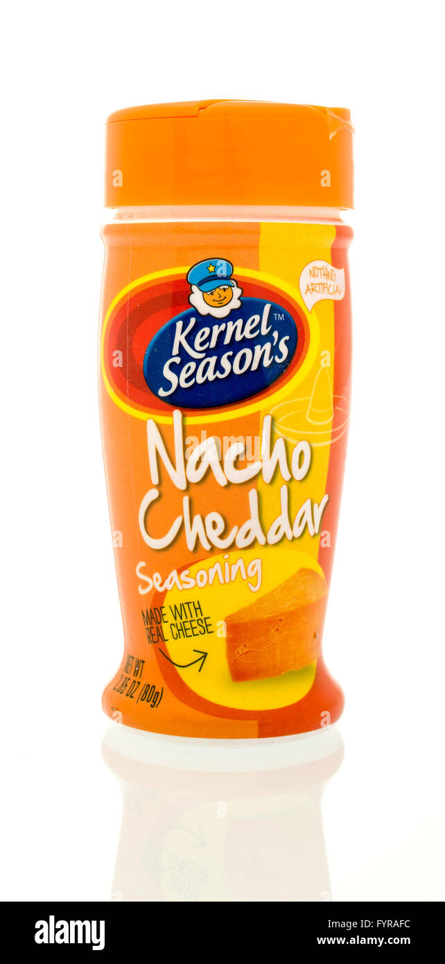 Winneconne, WI -  17 Jan 2016: Bottle of Kernel Season's nacho cheddar seasoning Stock Photo