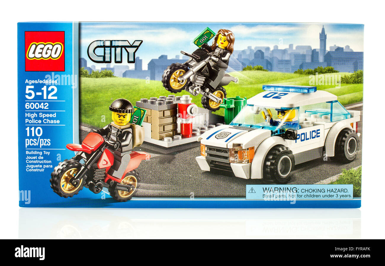 Winneconne, WI 18 Dec of Lego High speed police chase from the Lego City collection Stock Photo -