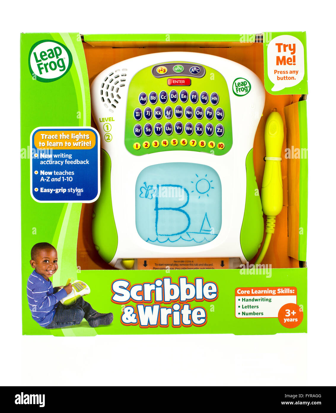 Winneconne, WI - 22 Dec 2015:  Package of a learning tool for kids to learn how to write by tracing the letter or number made by Stock Photo