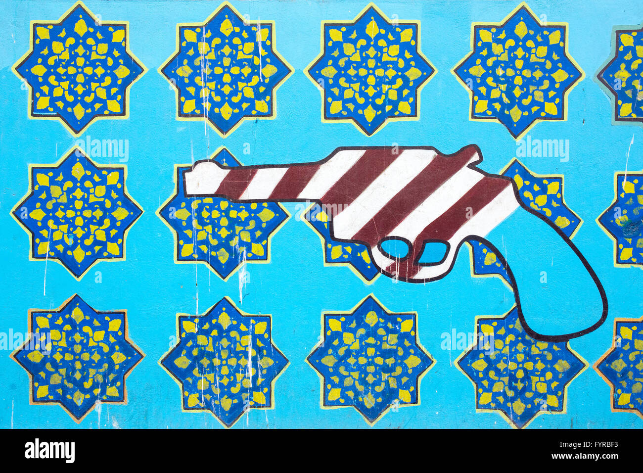 Anti-American graffiti on the wall of Iran's Former American Embassy in Tehran Stock Photo