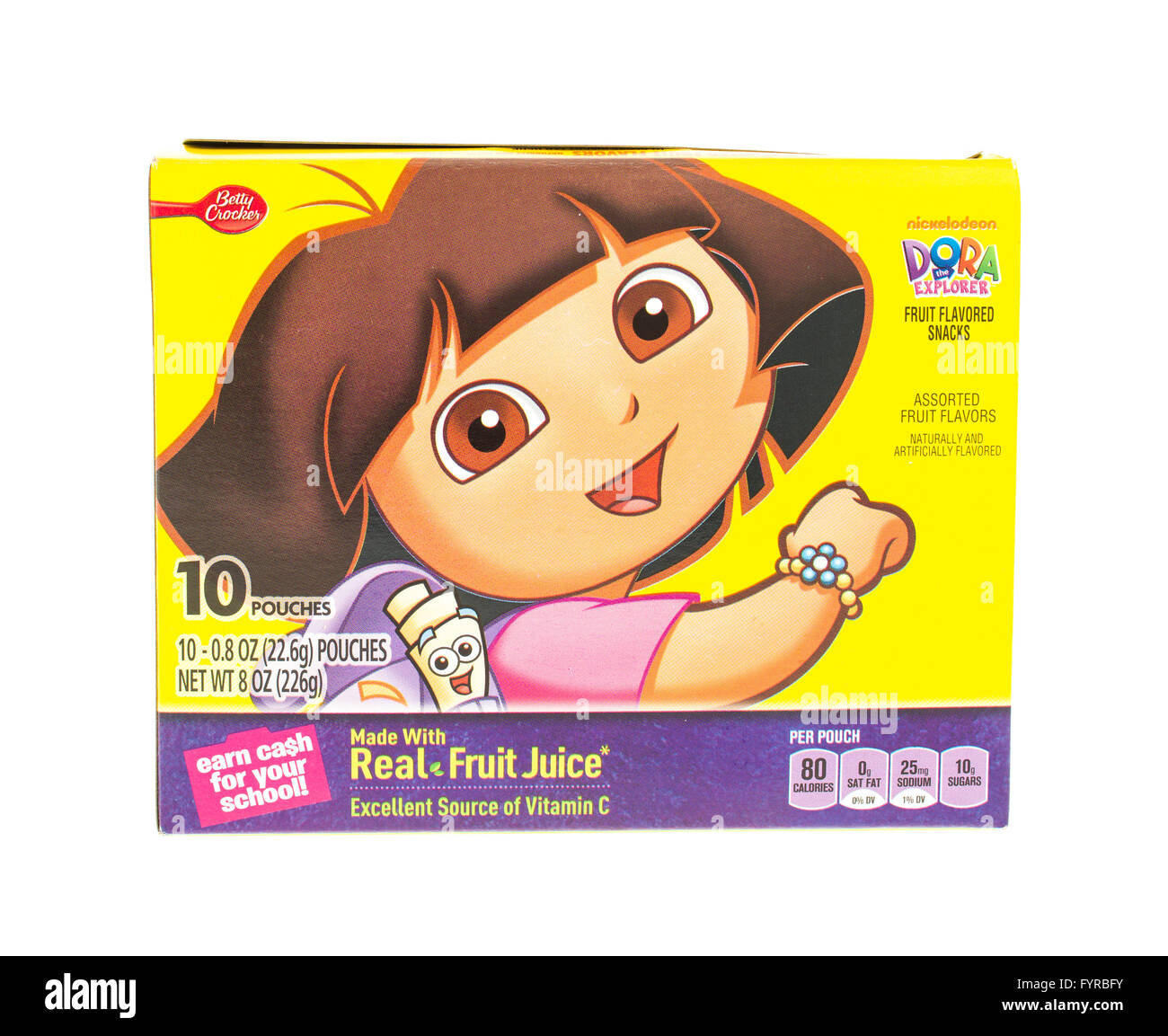 Winneconne, WI - 31 May 2015: Box of Dora the Explorer fruit flavored snacks. Stock Photo