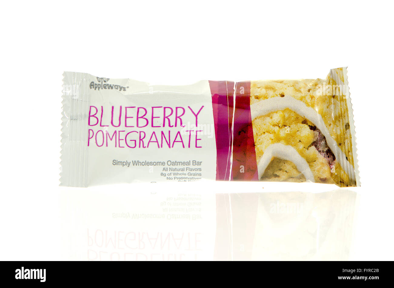 Winneconne, WI - 17 Feb 2016: Package of Appleways oatmeal bar in blueberry pomegranate flavor. Stock Photo