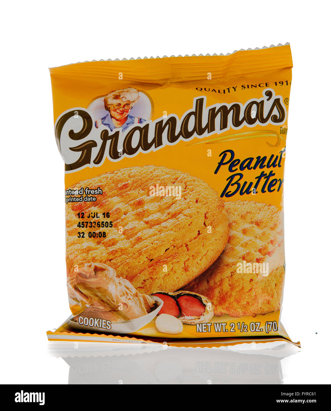 Winneconne, WI - 1 March 2016: A package of Grandma's cookies in peanut butter flavor Stock Photo
