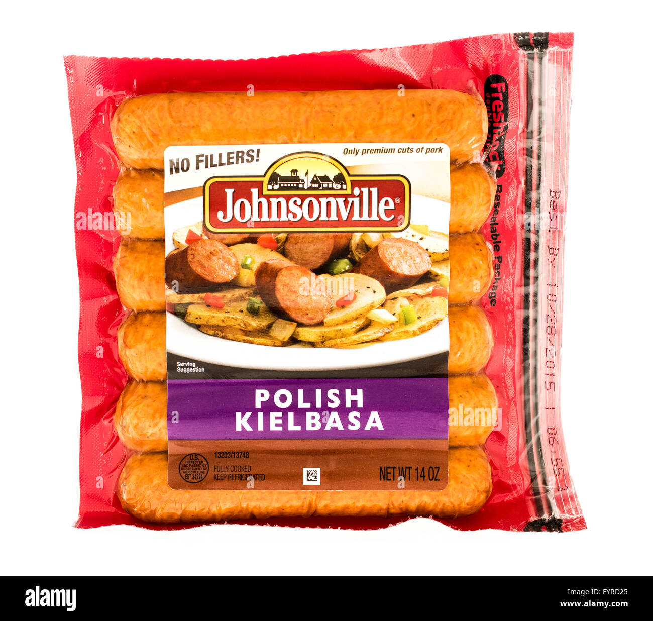 Winneconne, WI - 7 August 2015:  Package of Johnsonville polish kielbasa Stock Photo