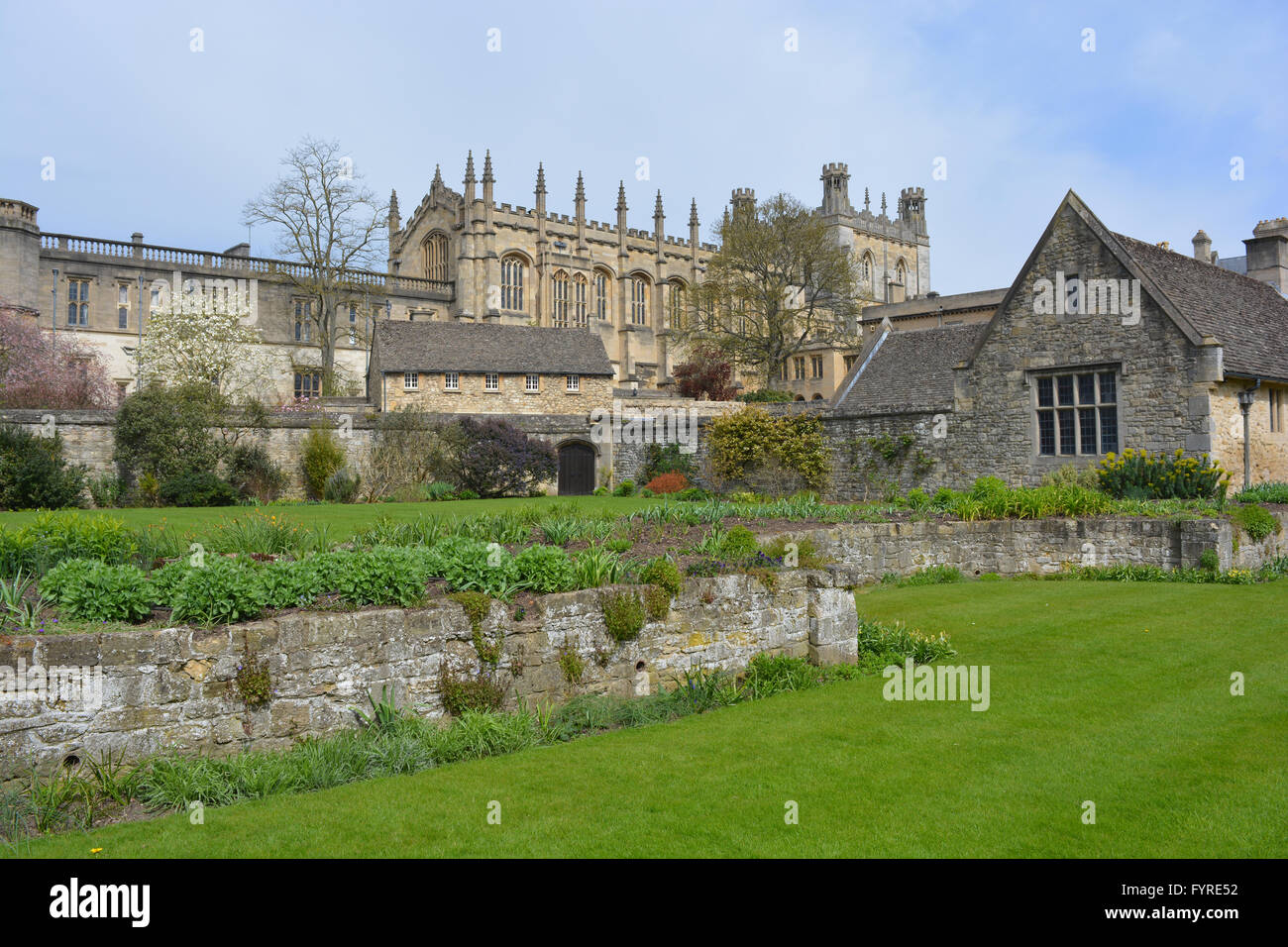 Christ Church War Memorial Garden with Christchurch Cathedral behind, Oxford University, Oxford, England Stock Photo