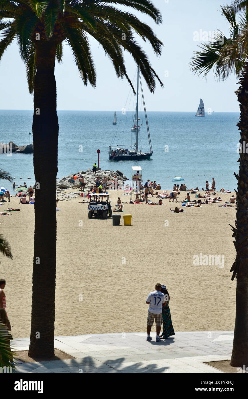 Beach, Poblenou, near the Olympic Village. Barcelona, Catalonia, Spain, Europe Stock Photo