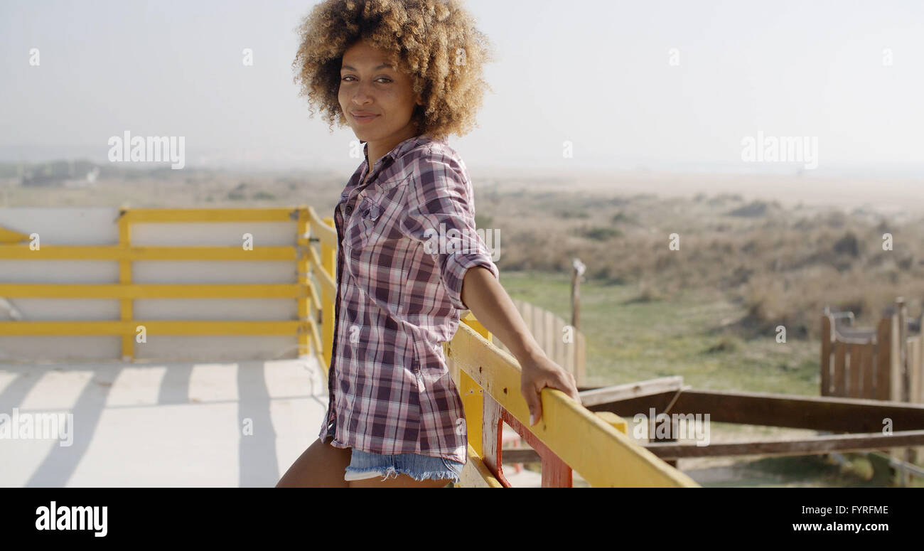Happy African American Woman Smiling Outdoors Stock Photo - Alamy