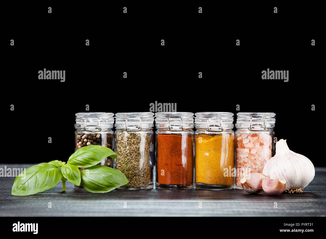 Set of different herbs and spice Stock Photo