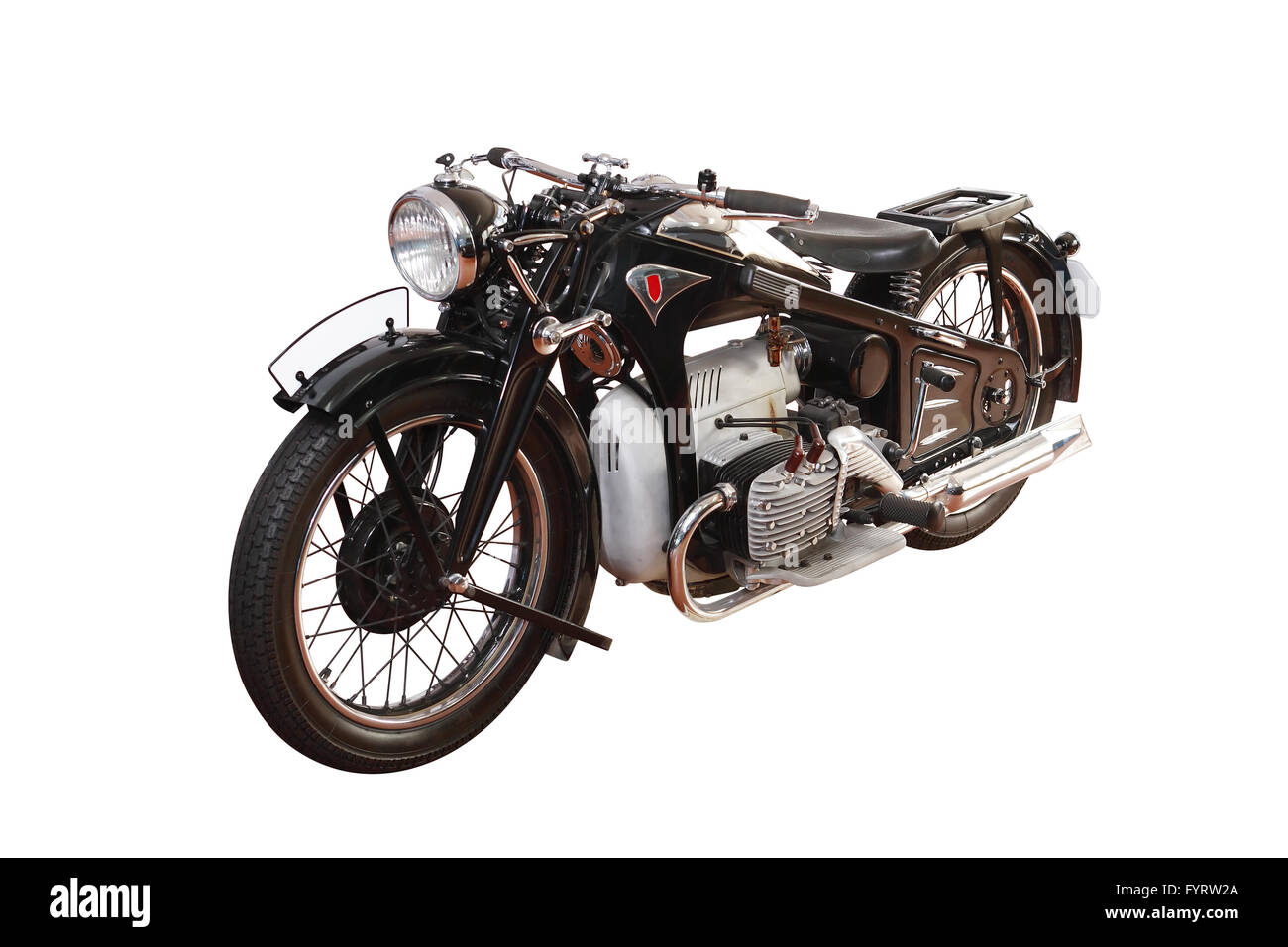Old German motorcycle isolated on white background with clipping path