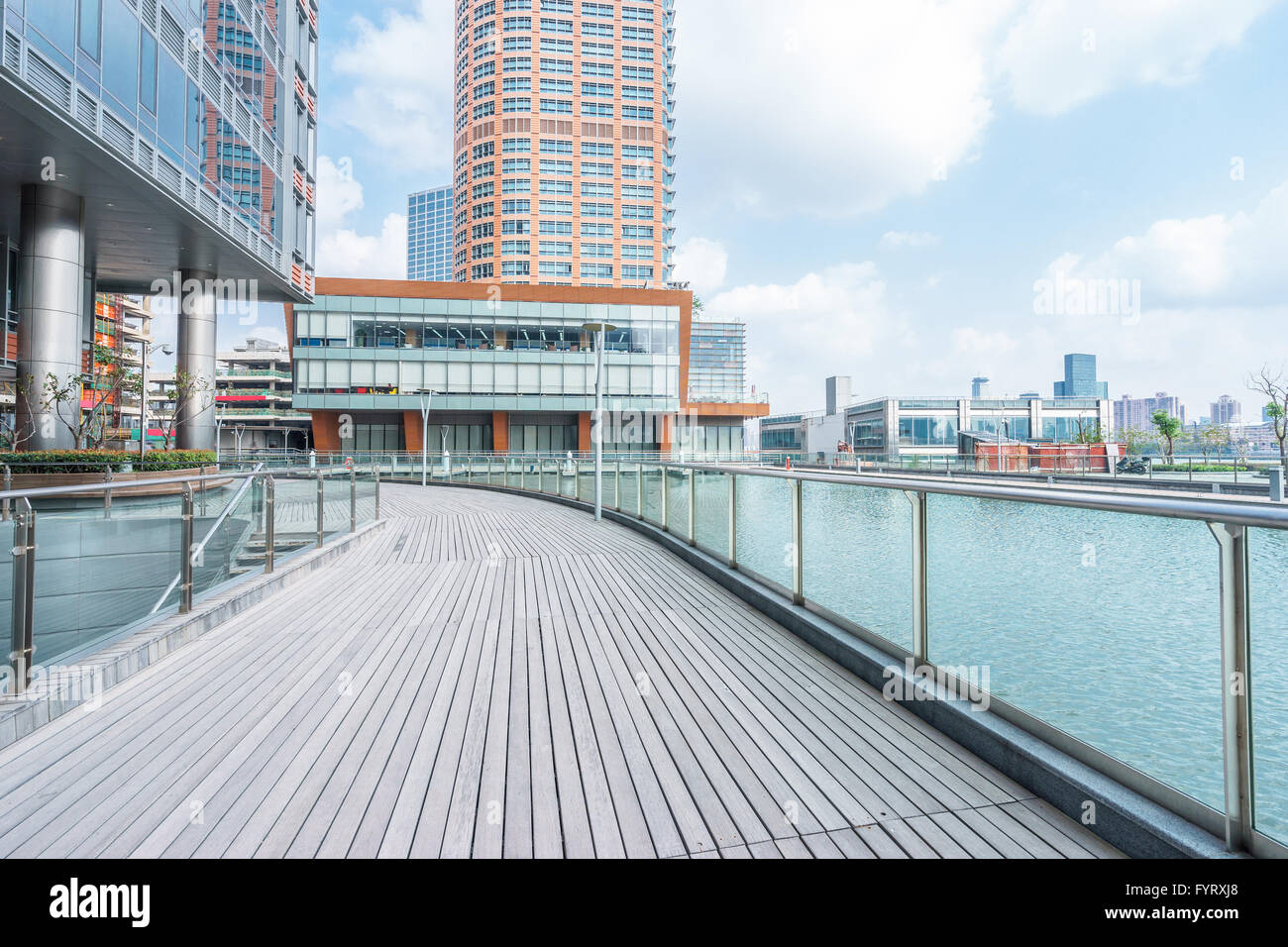 empty wooden road around buildings Stock Photo - Alamy