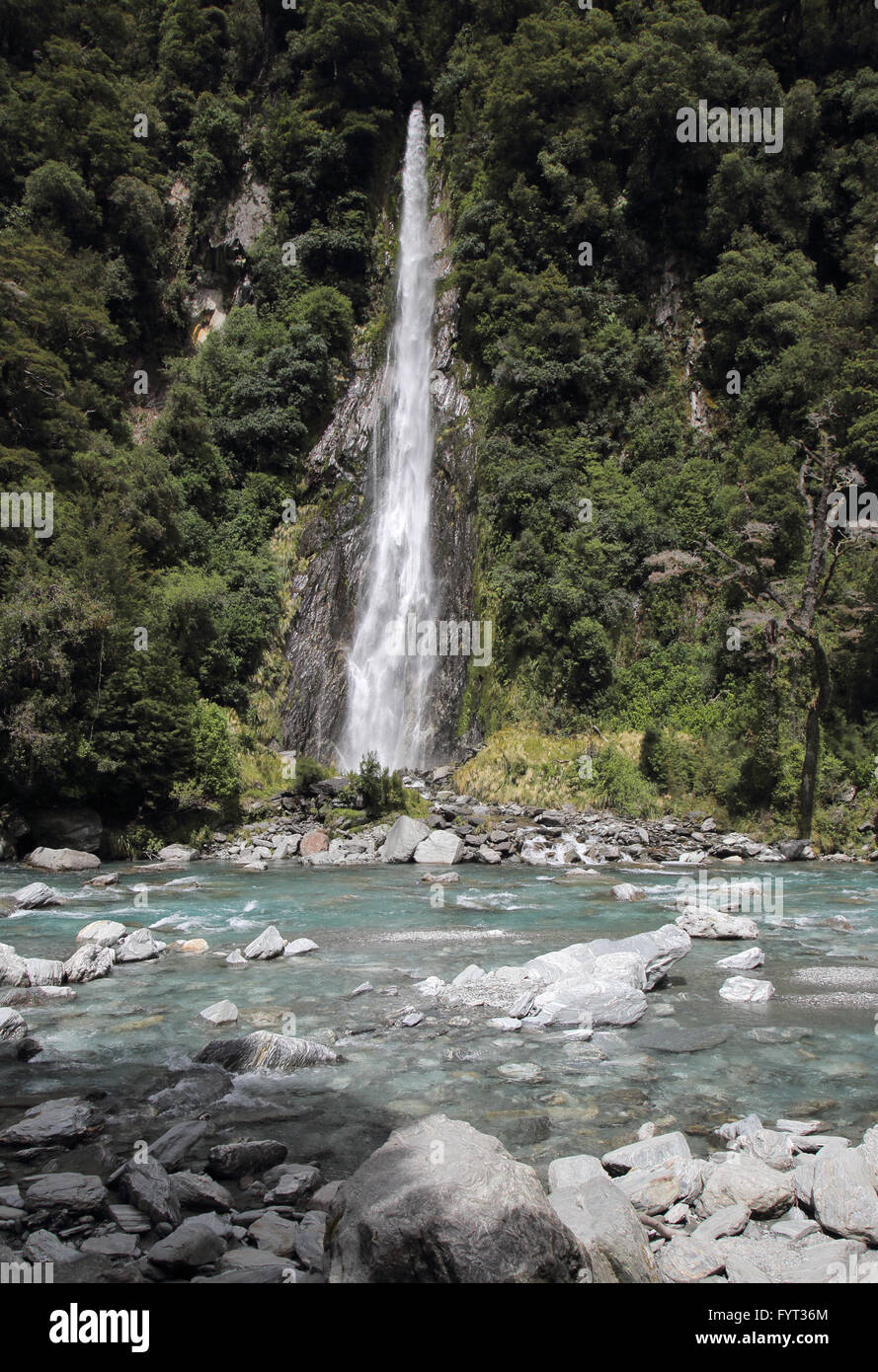 thunder creek falls in mount aspiring national park Stock Photo