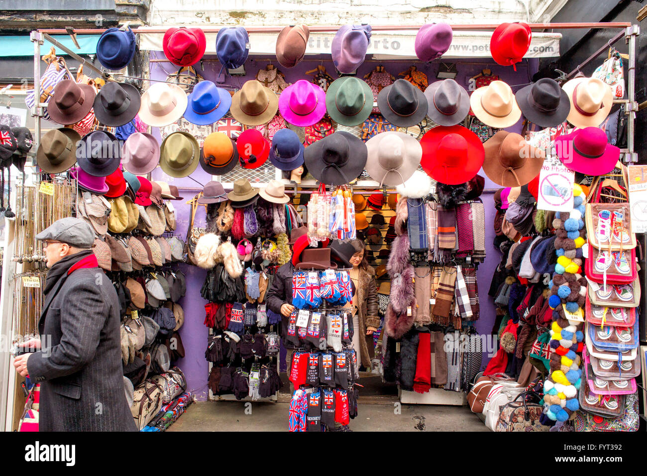 Display of hats and socks Portobello Market London Stock Photo Alamy