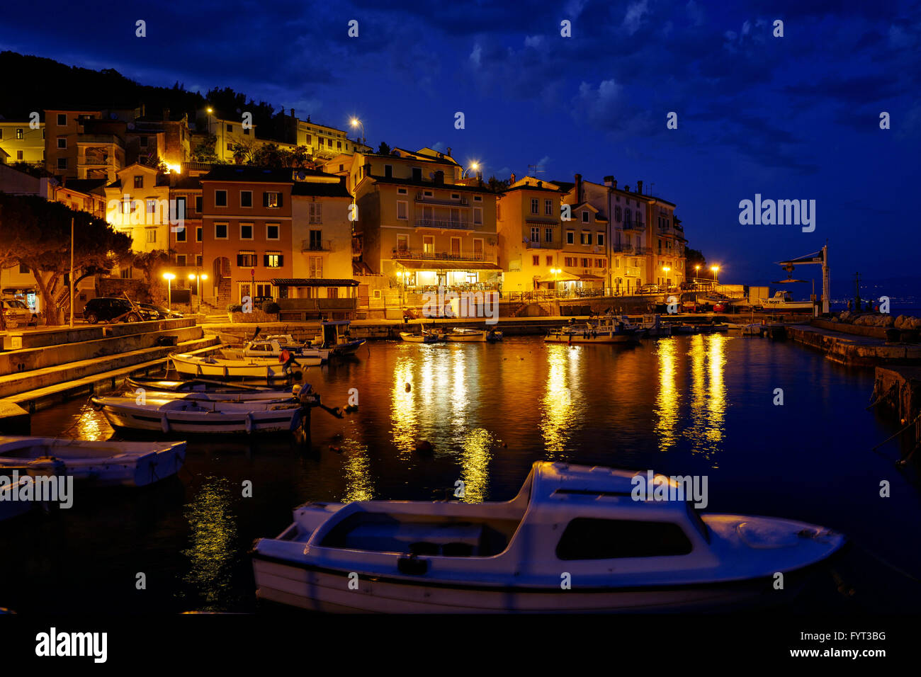 The little harbour in Moscenicka Draga, Istria, Croatia, at night Stock Photo