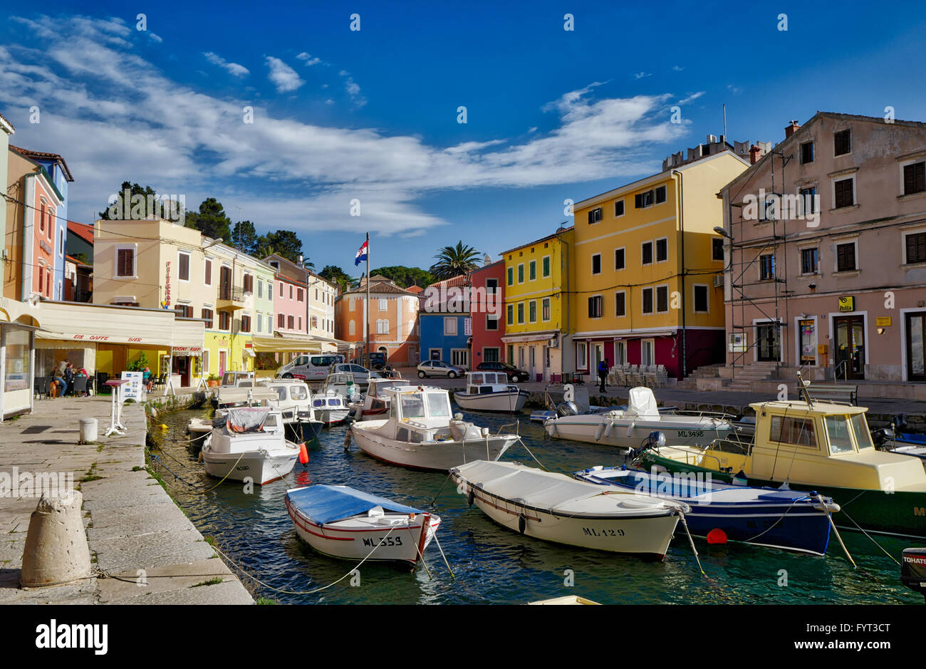 Boats moored in the little harbour in Veli Losinj, Croatia Stock Photo