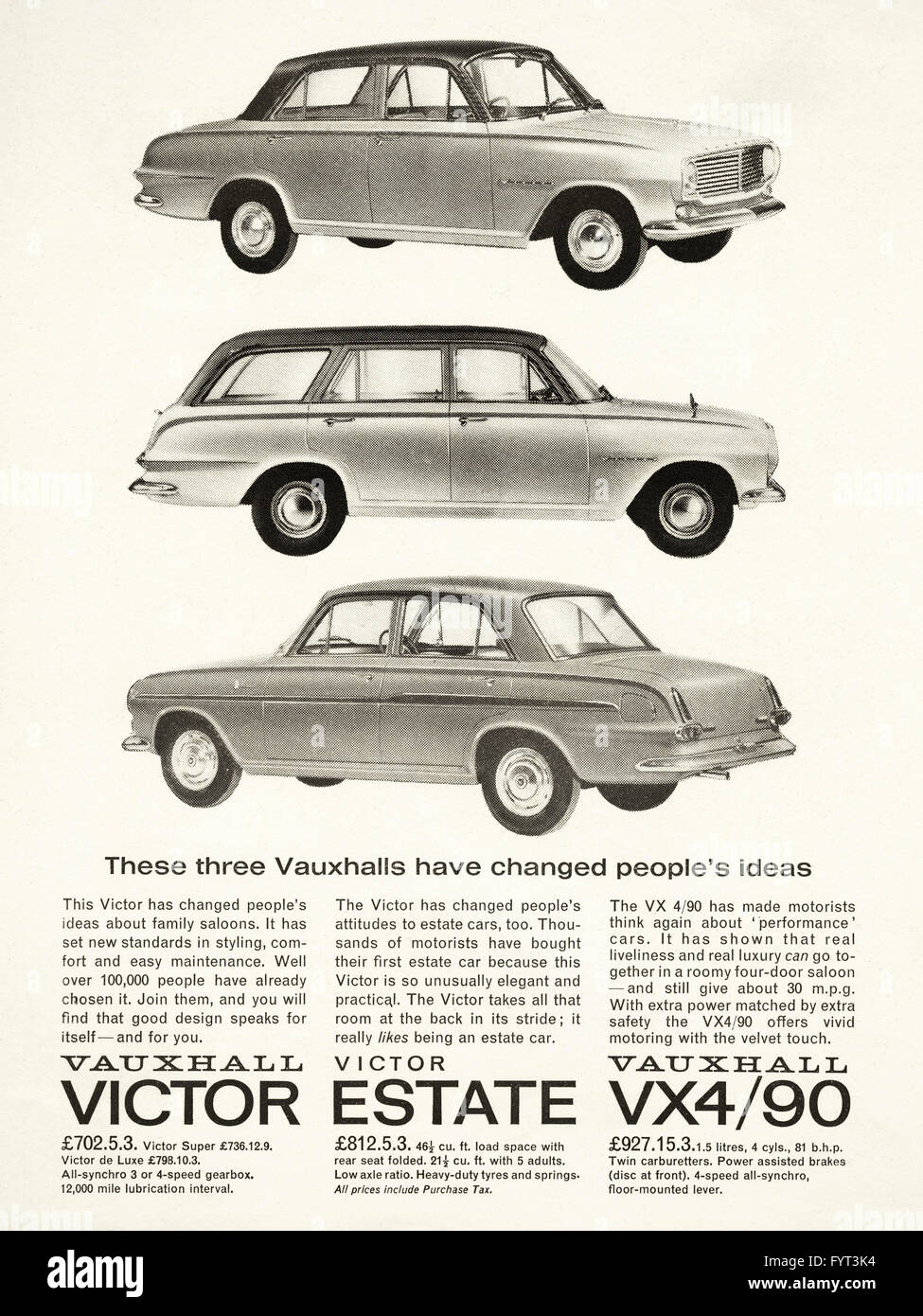 Original old vintage 1960s magazine advert dated 1962. Advertisement advertising new cars from Vauxhall Stock Photo