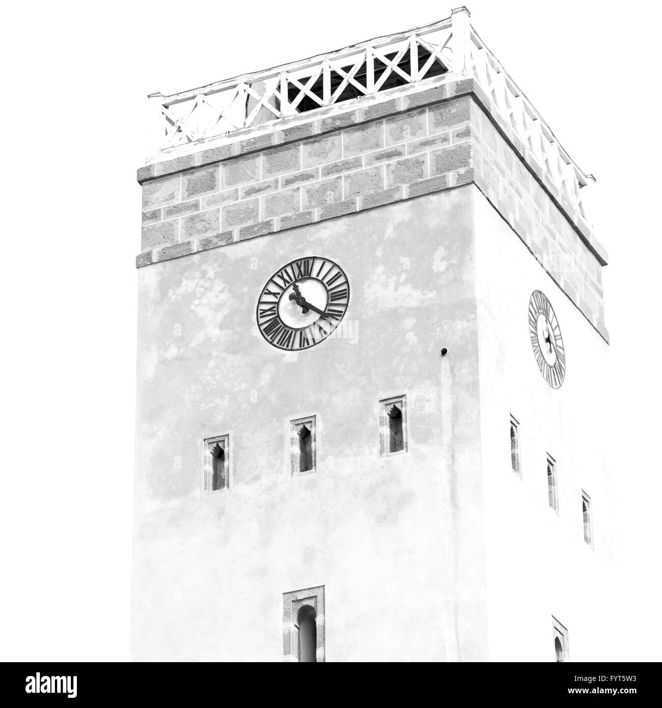 old brick tower in morocco africa village and the sky Stock Photo