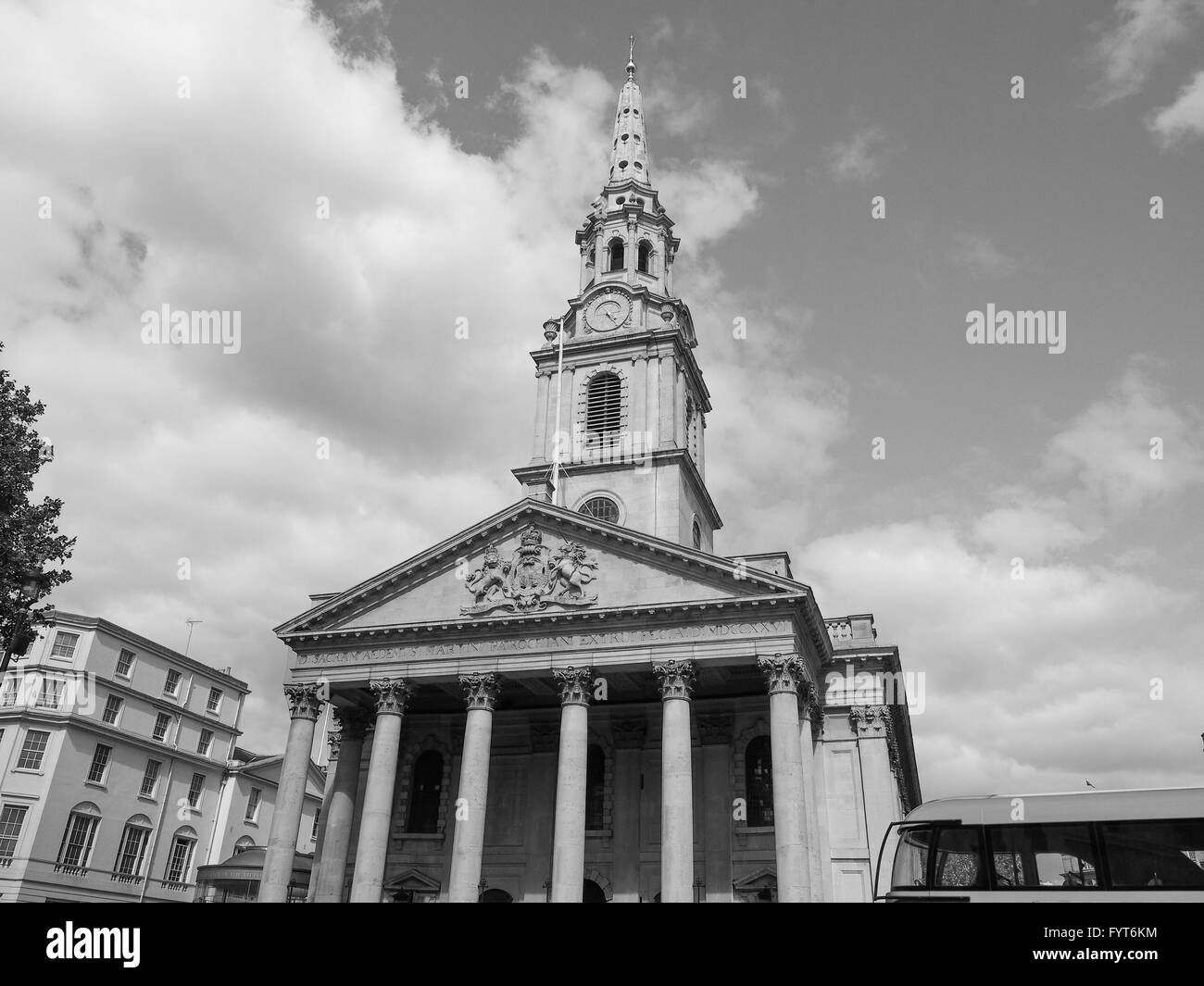 Black and white St Martin church in London Stock Photo