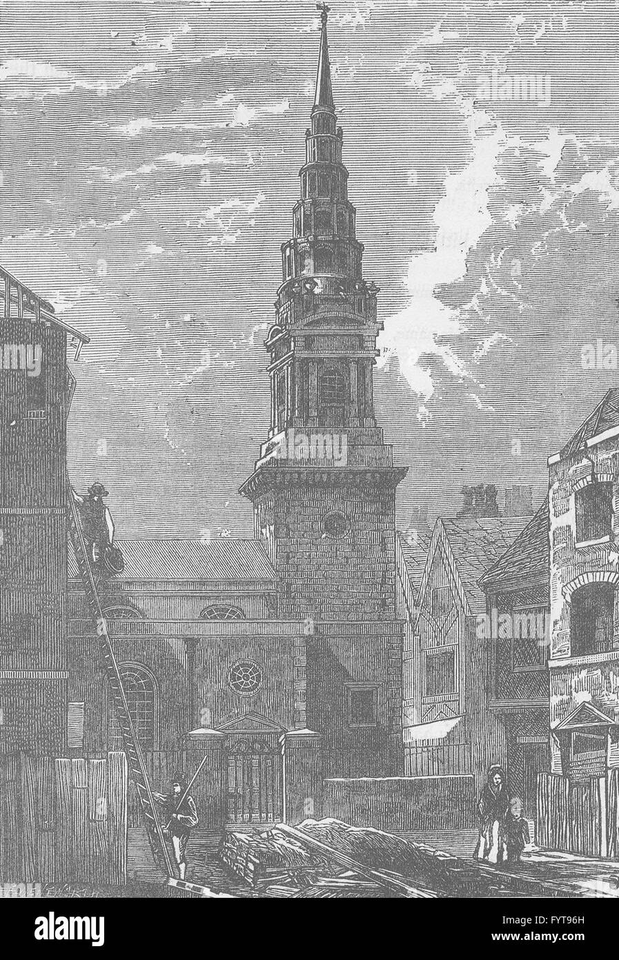 FLEET STREET: St. Bride's church, Fleet Street, after the fire, 1824, c1880 Stock Photo