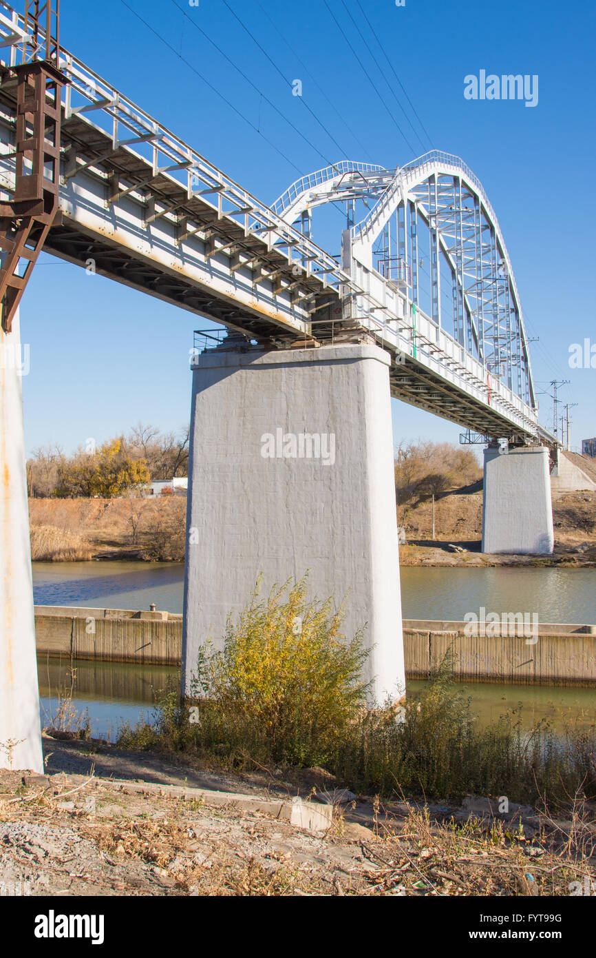 Railway bridge over the Volgodonsk navigable canal, Volgograd Stock