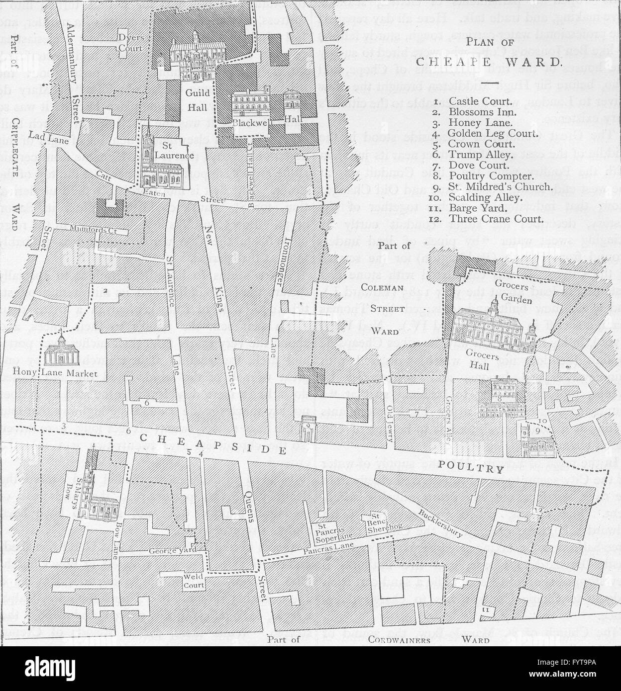 CHEAPSIDE: Old map of the Ward of Cheap, about 1750. London, c1880 Stock Photo