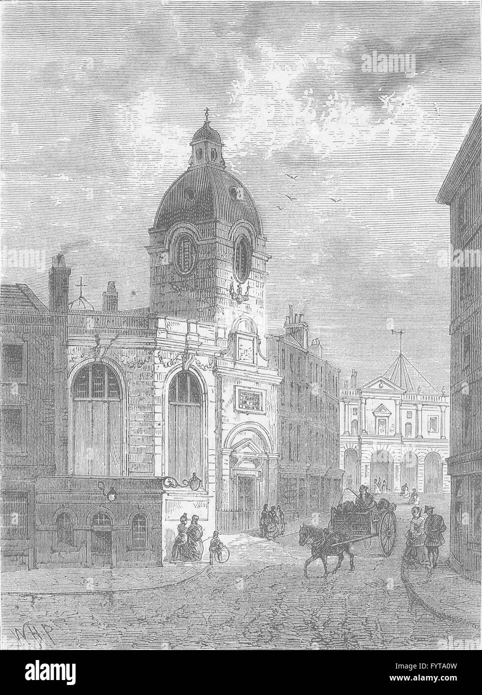 THE BANK OF ENGLAND: The church of St.Benet Fink. London, antique print c1880 Stock Photo