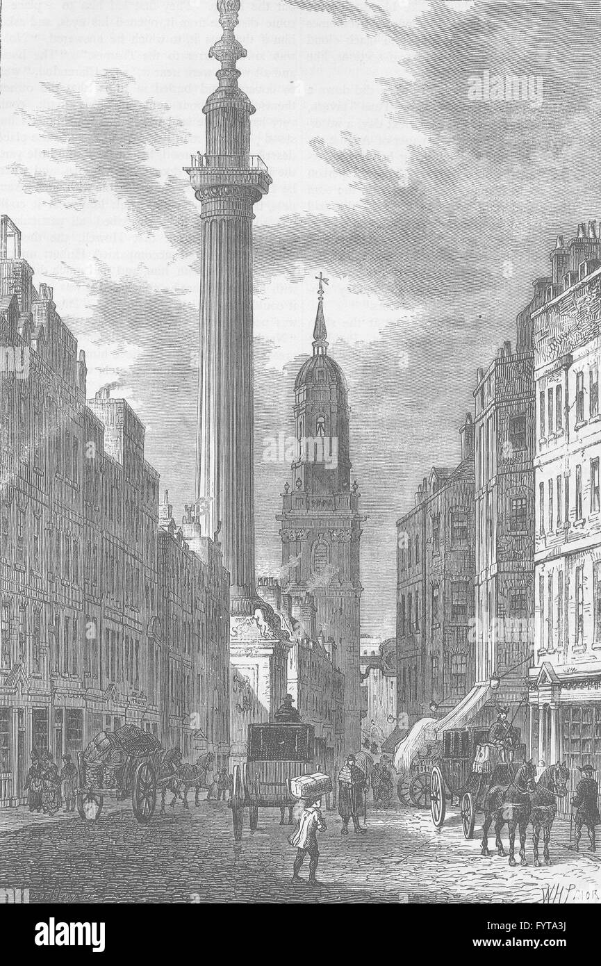 THE MONUMENT: The monument & the church of St.Magnus, about 1800. London, c1880 Stock Photo