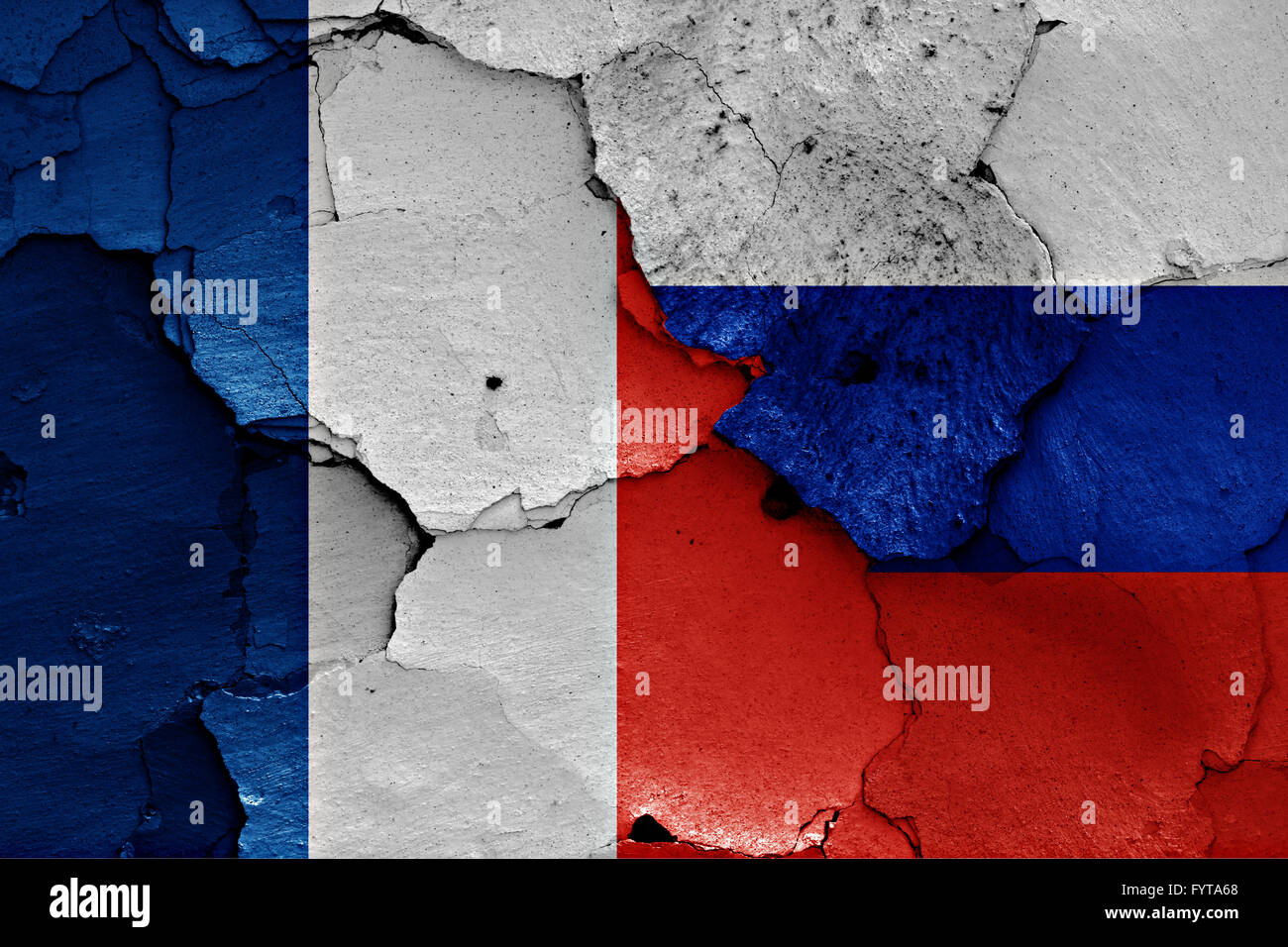 flags of France and Russia painted on cracked wall Stock Photo - Alamy