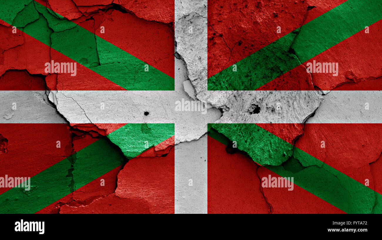 flag of Basque Country painted on cracked wall Stock Photo