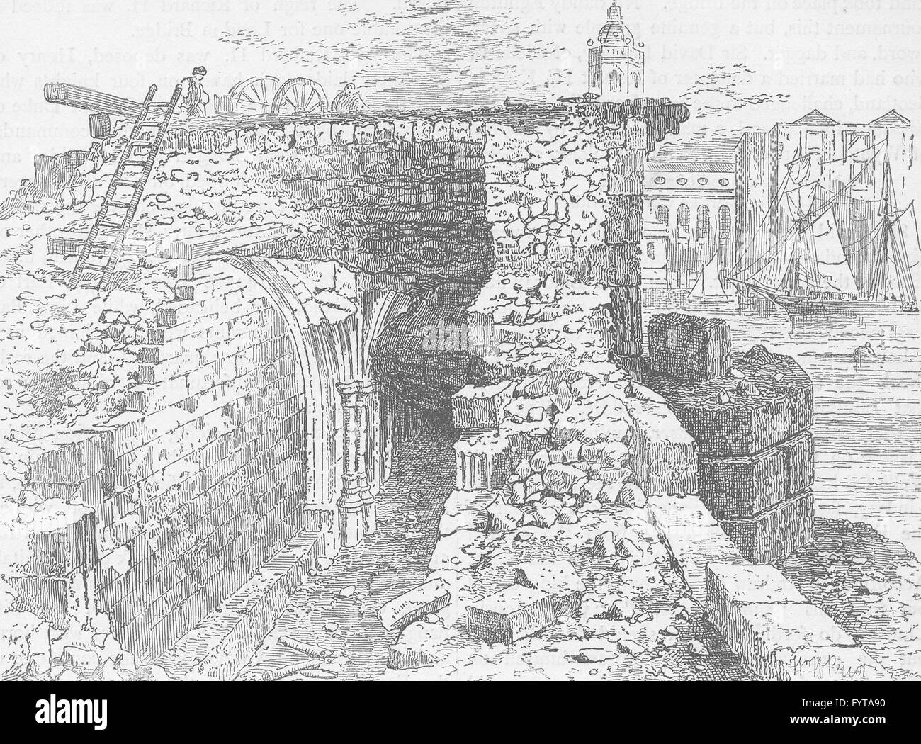 OLD LONDON BRIDGE: Remains of the chapel of St.Thomas, during demolition, c1880 Stock Photo