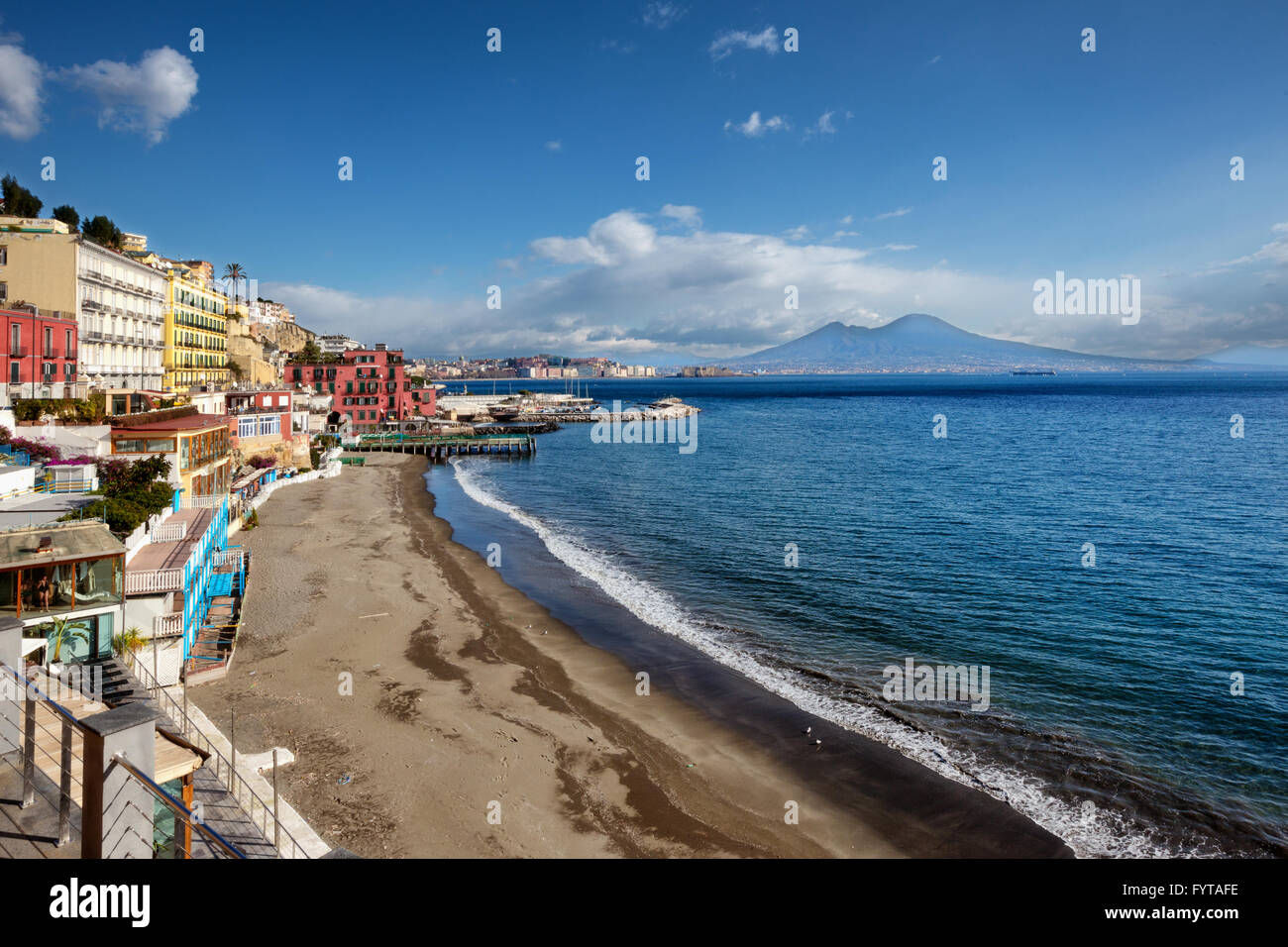 Naples (Italy) - View of Naples coast of Mergellina and Vesuvio from Posillipo Stock Photo