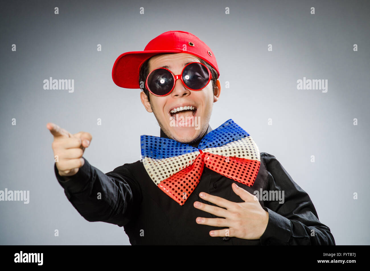 Funny man with giant bow tie Stock Photo Alamy