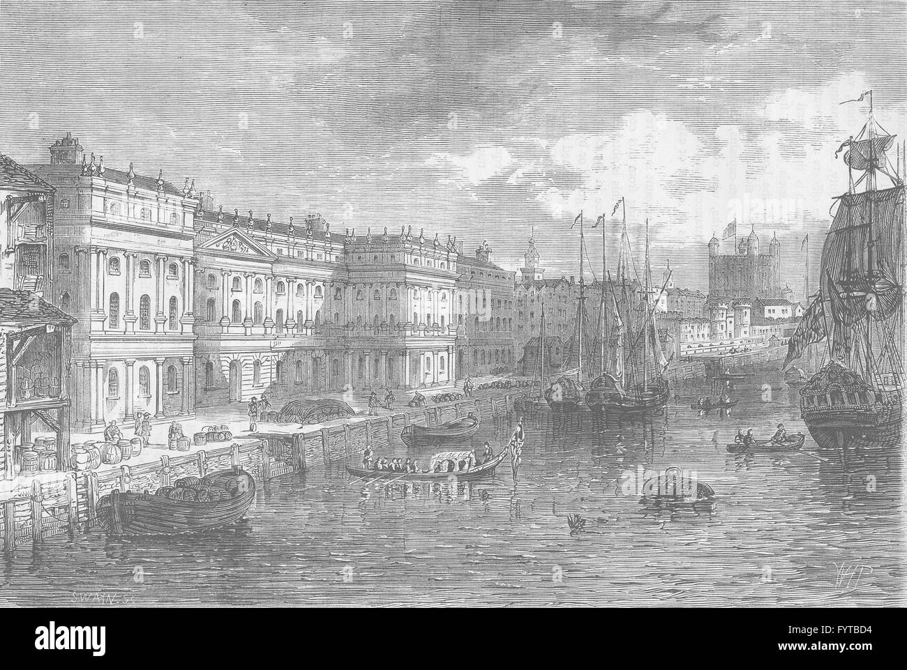 LOWER THAMES STREET: The old Custom House in 1753, after Maurer. London, c1880 Stock Photo