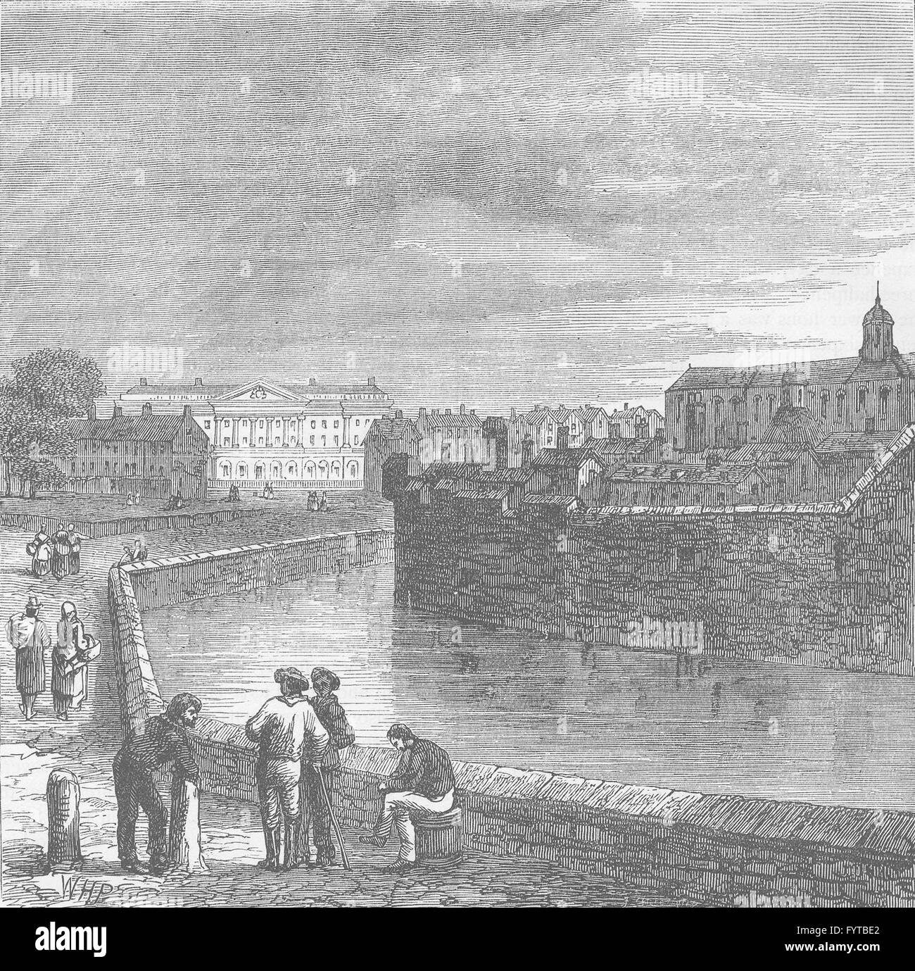 THE TOWER OF LONDON The Tower moat, c1820, antique print c1880 Stock