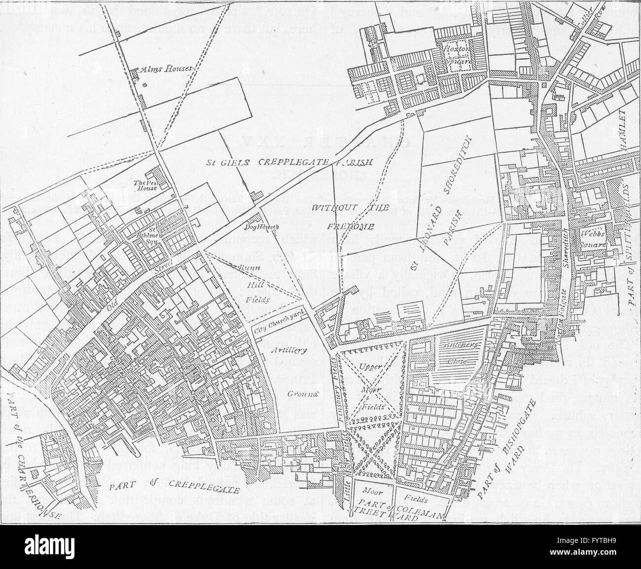 CITY OF LONDON: Moorfields & neighbourhood (from a 1720 map), c1880 Stock Photo
