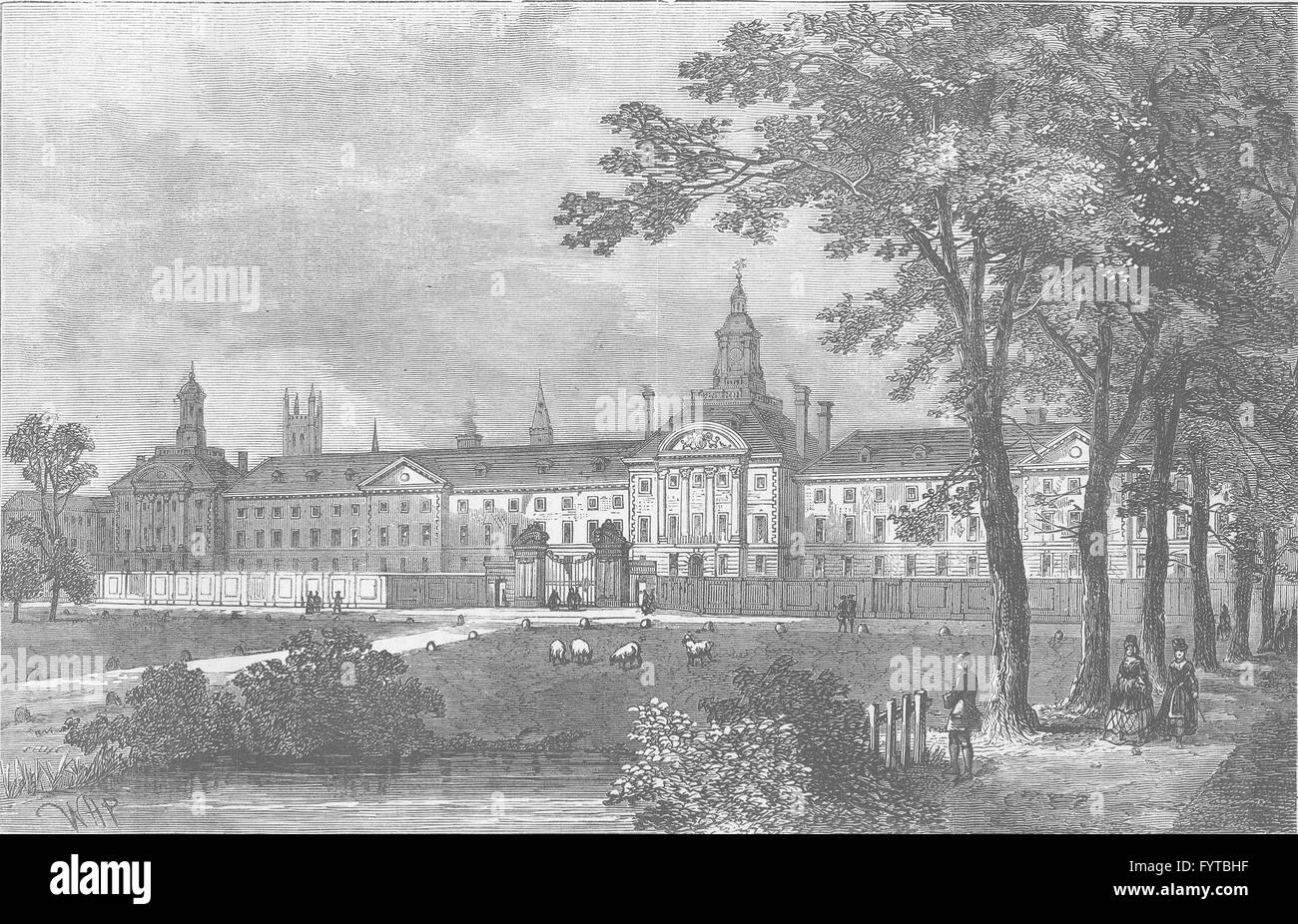 MOORFIELDS: Old Bethlem Hospital, about 1750. London, antique print c1880 Stock Photo