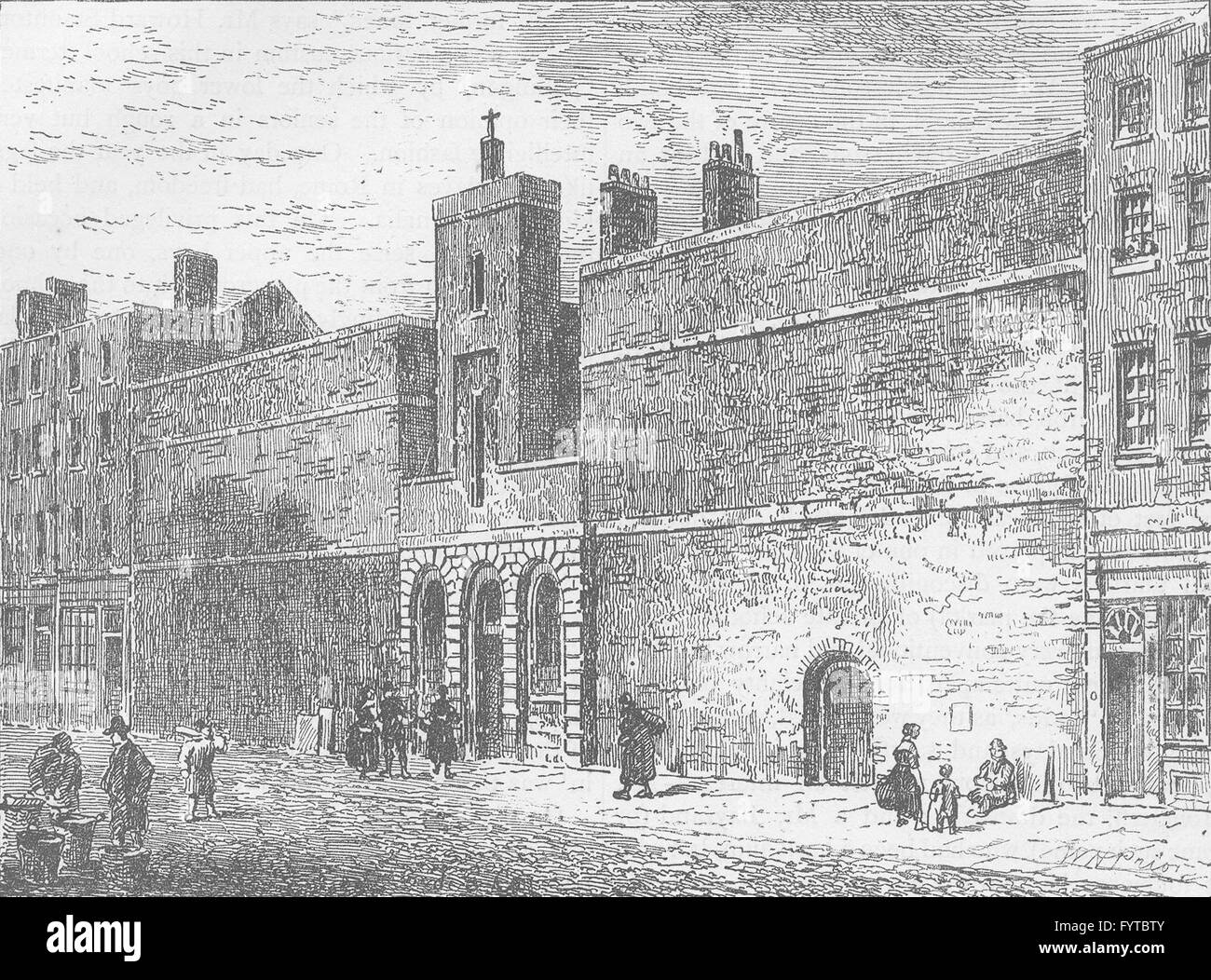 THE CHARTERHOUSE: Street front of the Fleet prison. London, old print c1880 Stock Photo