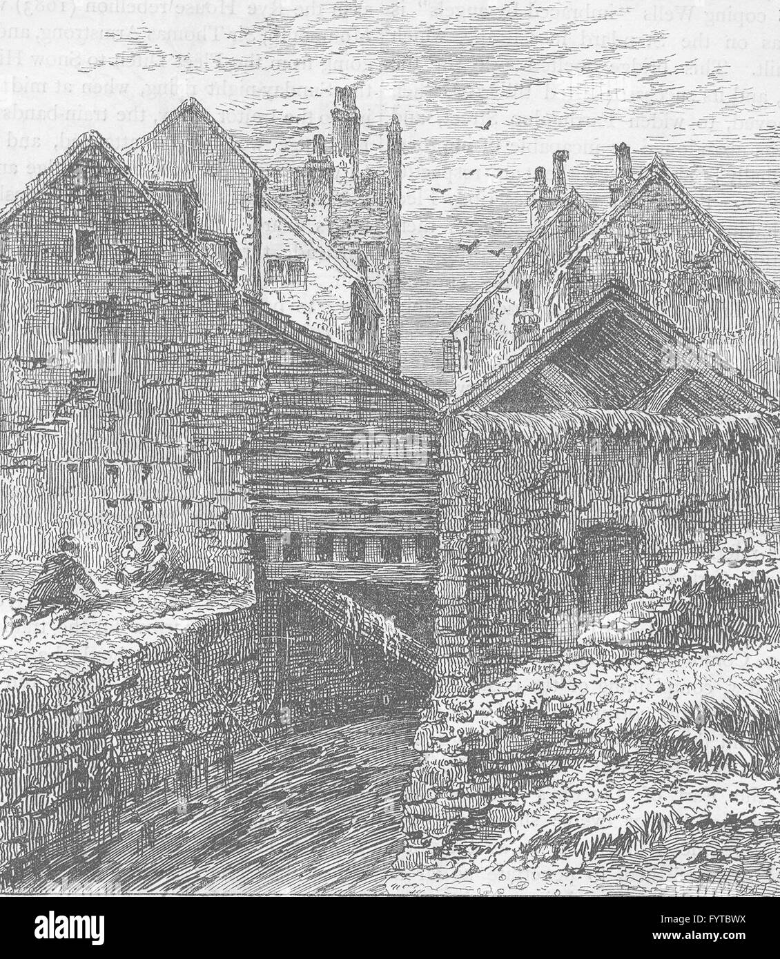 ST PAUL'S: The Fleet ditch near West Street in 1844, antique print c1880 Stock Photo