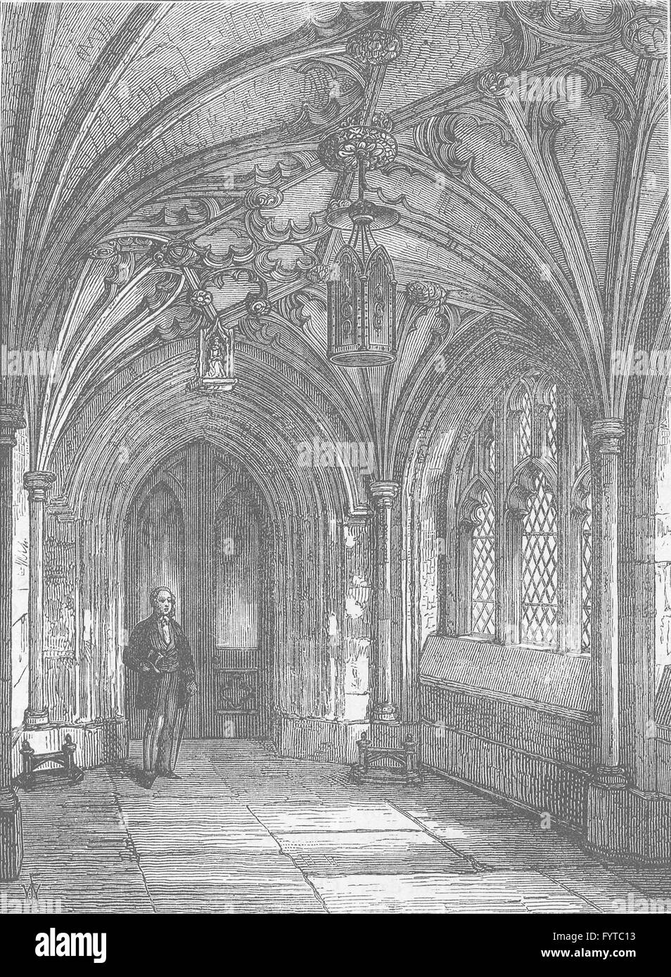 CITY OF LONDON: Porch of St.Sepulchre-without-Newgate church, old print c1880 Stock Photo