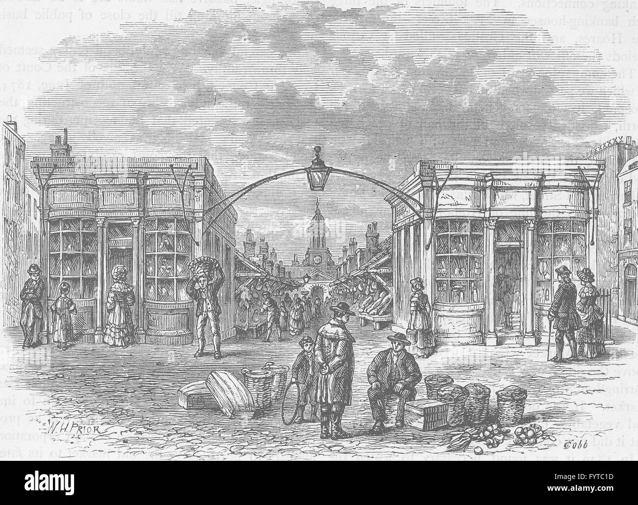 FARRINGDON STREET: Fleet Market, about 1800. London, antique print c1880 Stock Photo