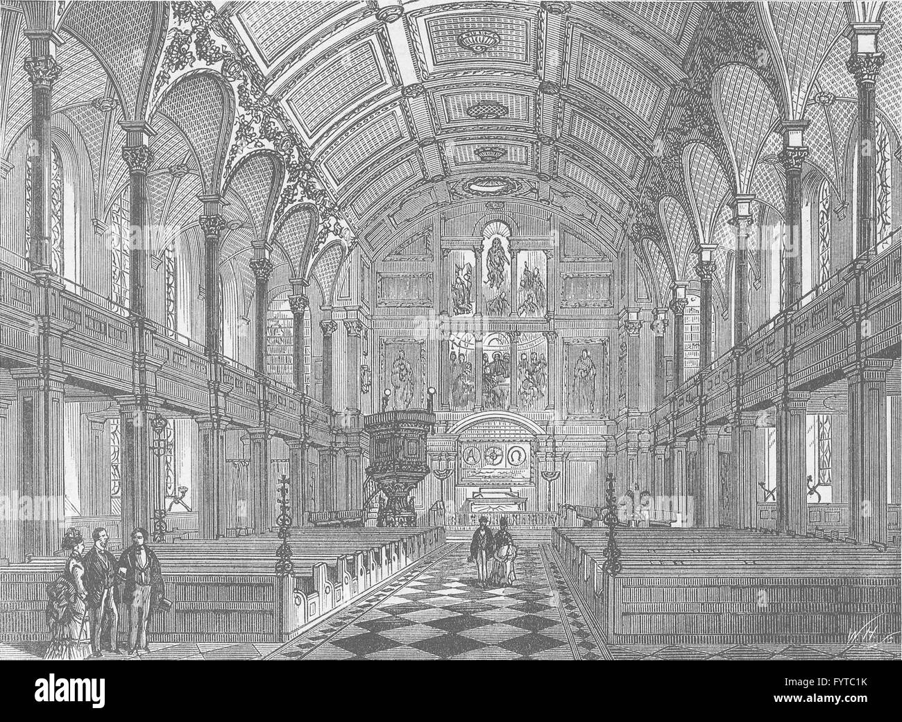 WREN CHURCHES: Interior of St.Andrew's church, Holborn. London, print c1880 Stock Photo