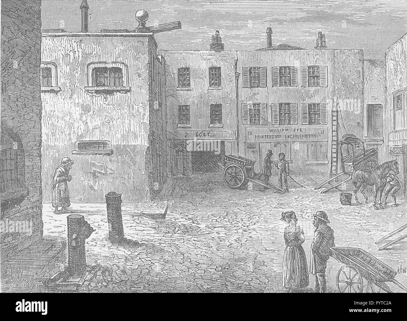HATTON GARDEN: Bleeding Heart Yard. London, antique print c1880 Stock Photo
