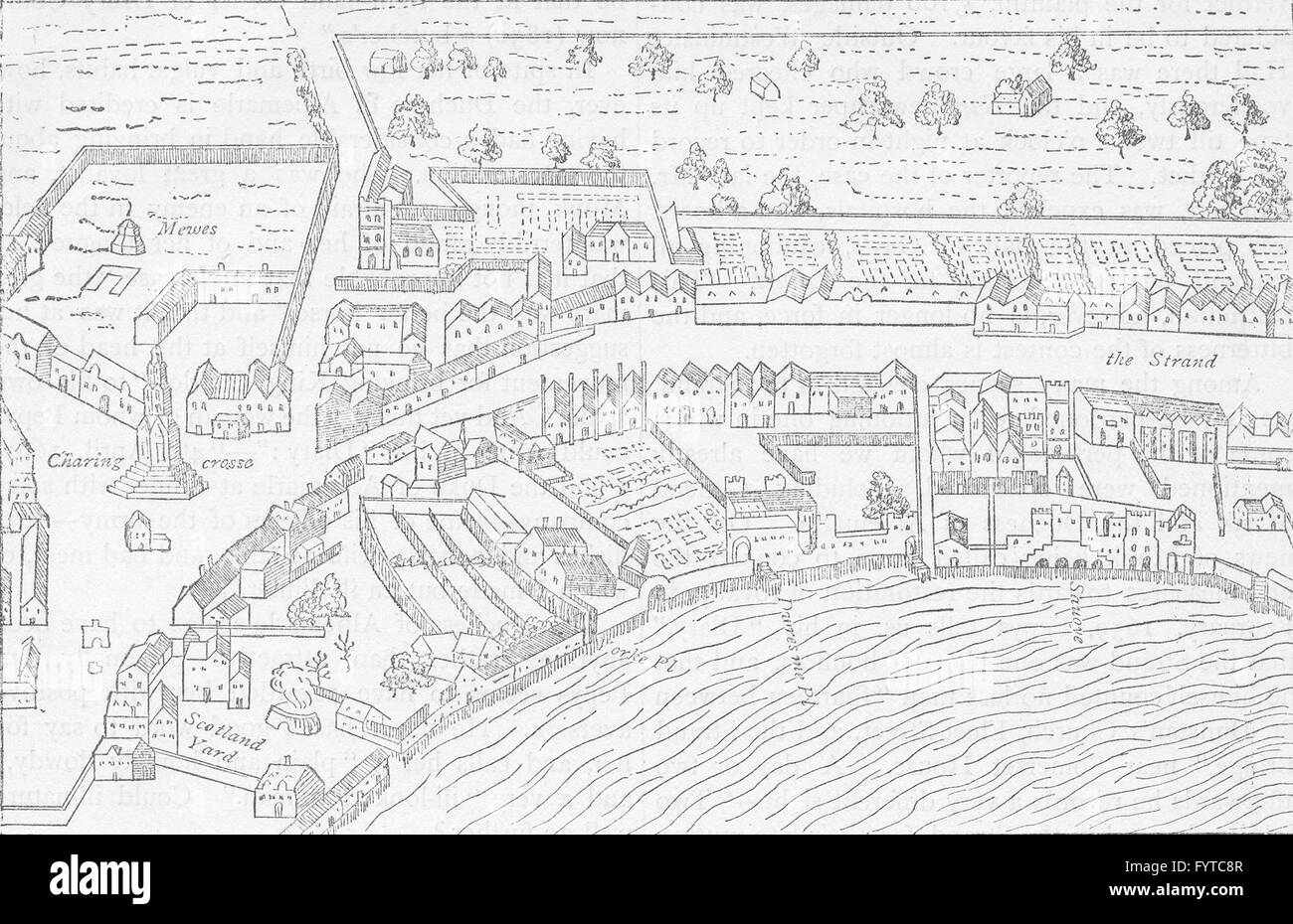 THE STRAND: View in 1560 (from th map of Ralph Aggas). London, c1880 Stock Photo