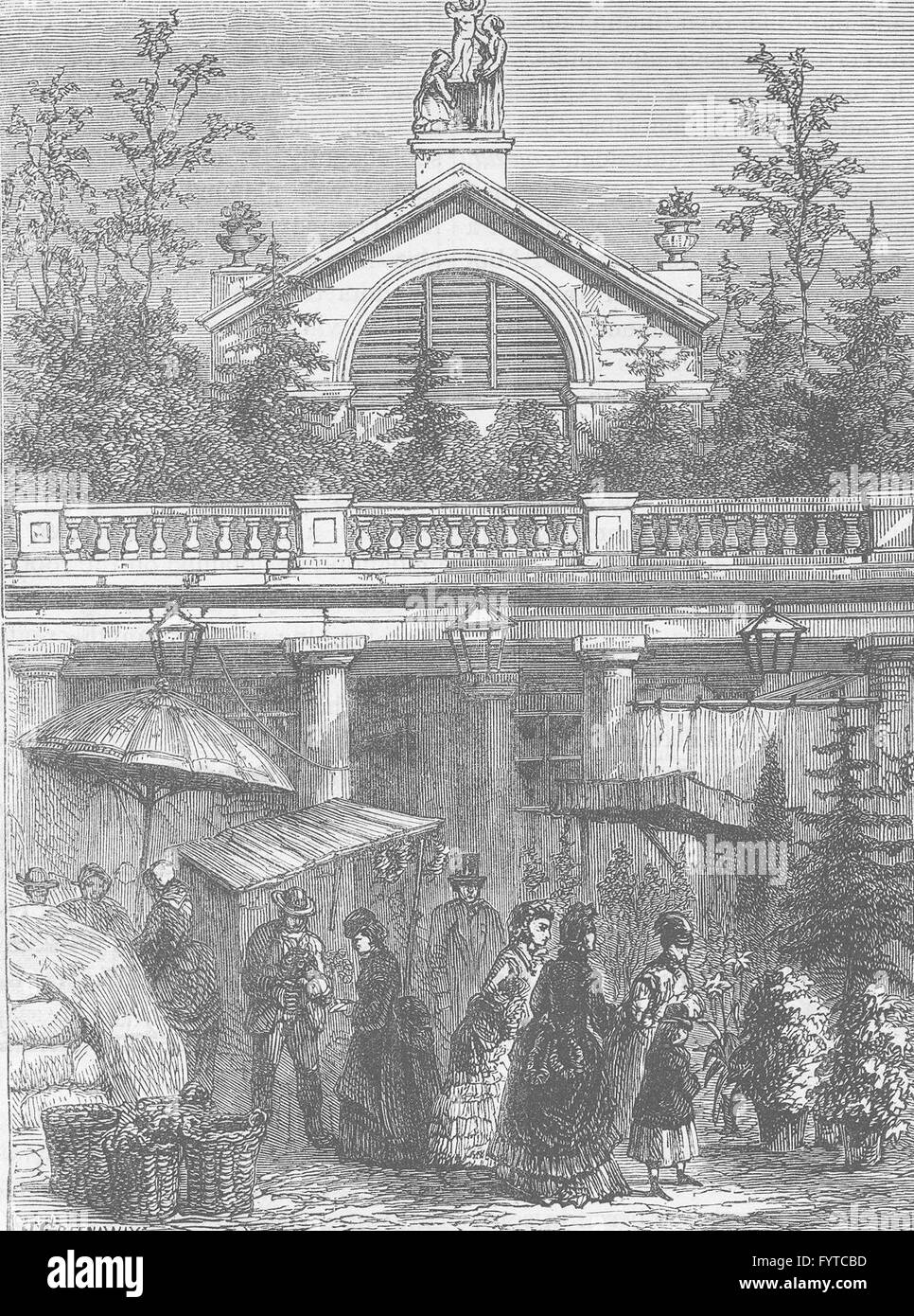 COVENT GARDEN MARKET: Entrance to the market. London, antique print c1880 Stock Photo