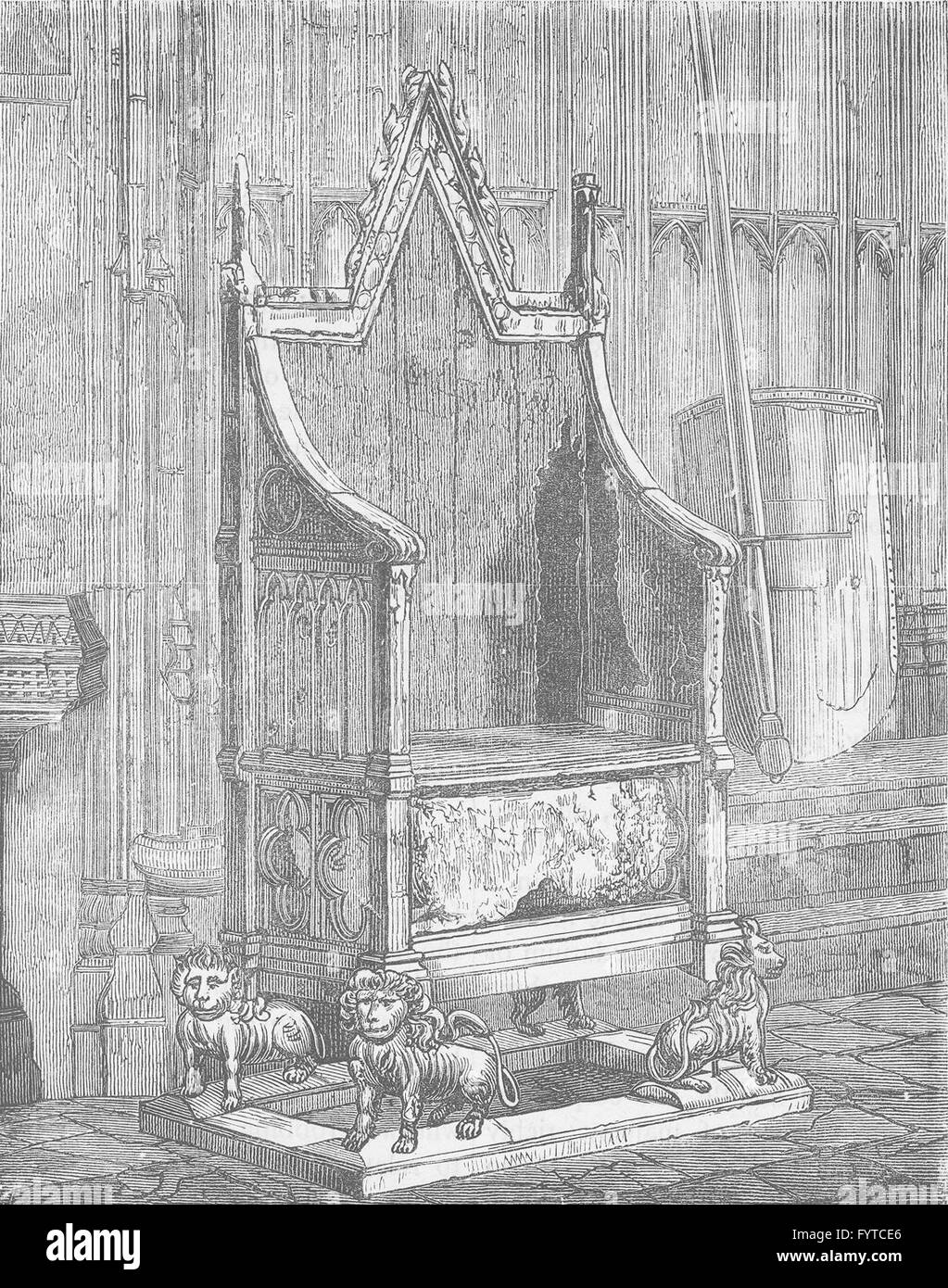 WESTMINSTER ABBEY: The Coronation Chair. London, antique print c1880 Stock Photo