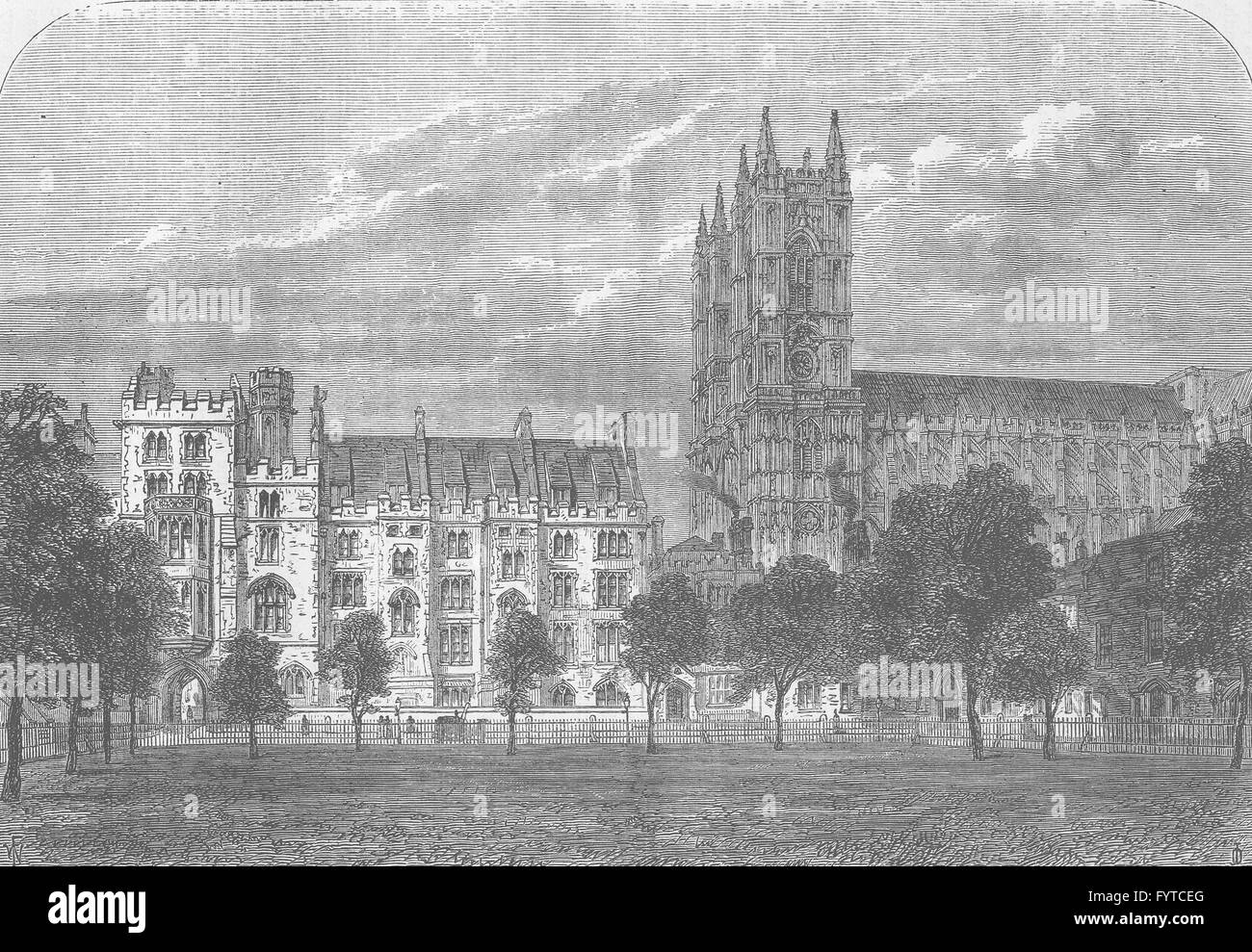 WESTMINSTER SCHOOL: Dean's Yard, Westminster, looking North. London, c1880 Stock Photo