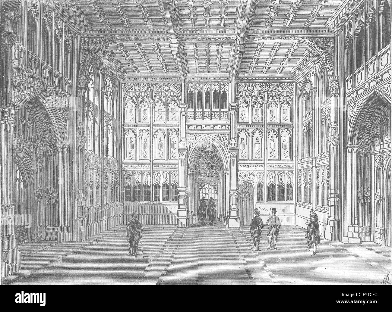 ROYAL PALACE OF WESTMINSTER: The lobby of the House of Commons. London, c1880 Stock Photo