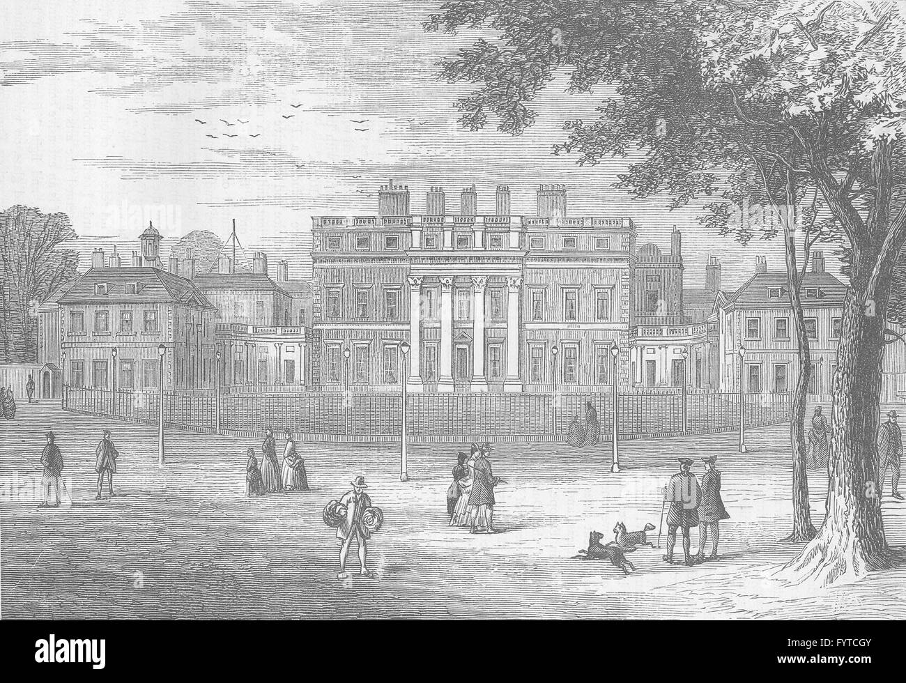 BUCKINGHAM PALACE: Buckingham House in 1775. London, antique print c1880 Stock Photo